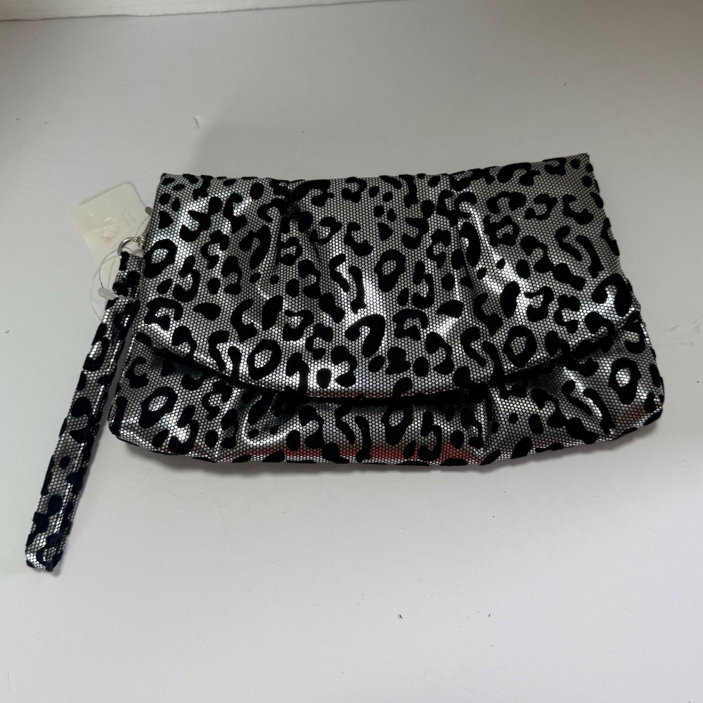 MirrorMirror Wristlet Clutch Black Leopard Velvet Metallic Boho Chic Formal Glam